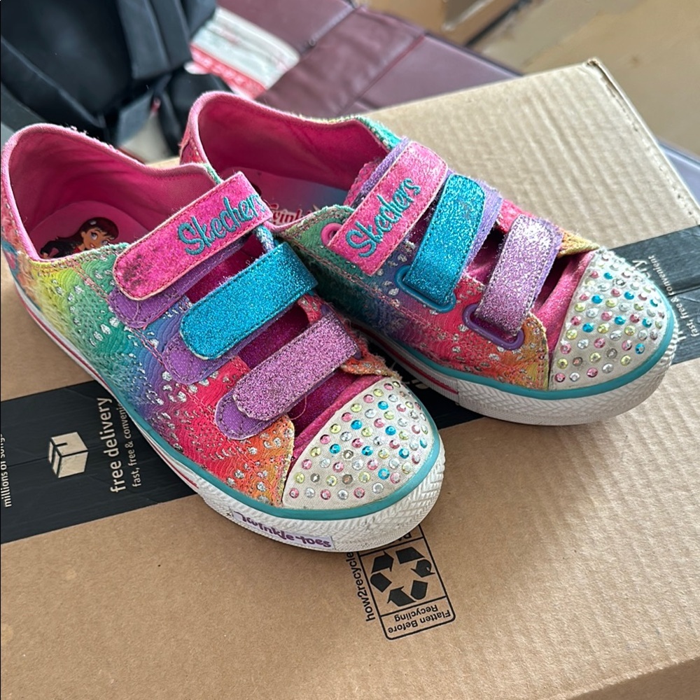 Skechers Pink and Blue Sparkly Sneakers with Velcro Straps
